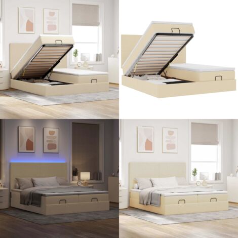 Struttura Letto Pouf con Materassi Crema 180x200 cm in Tessuto - Materasso a molle insacchettate - Stoccaggio sotto il letto