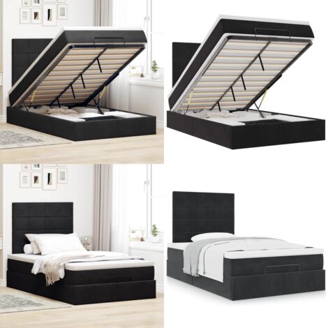 Struttura Letto Pouf con Materassi Nero 120x190 cm Velluto - Materasso a molle insacchettate - Letto con stoccaggio