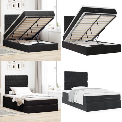 Struttura Letto Pouf con Materassi Nero 120x190 cm Velluto - Materasso a molle - Letto con testiera