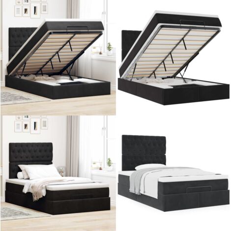 Struttura Letto Pouf con Materassi Nero 120x200 cm Velluto - Materasso a molle insacchettate - Letto con stoccaggio