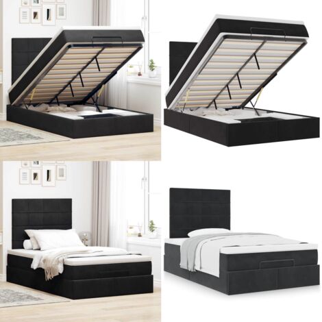 Struttura Letto Pouf con Materassi Nero 120x200 cm Velluto - Materasso a molle insacchettate - Letto con stoccaggio
