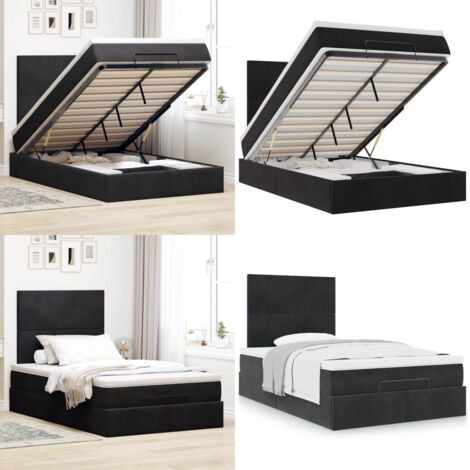 Struttura Letto Pouf con Materassi Nero 120x200 cm Velluto - Materasso a molle insacchettate - Letto con stoccaggio