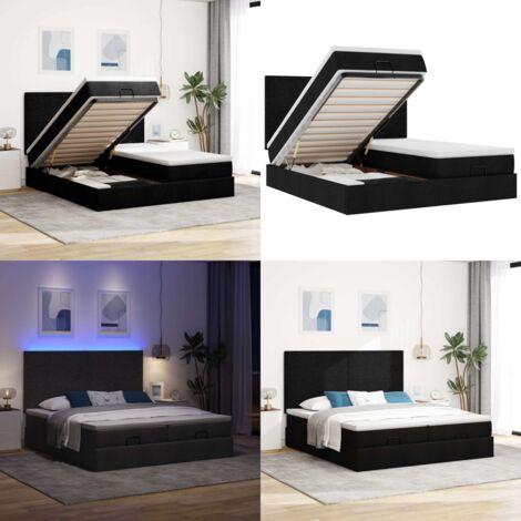 Struttura Letto Pouf con Materassi Nero 180x200 cm in Tessuto - Materasso a molle insacchettate - Letto con stoccaggio