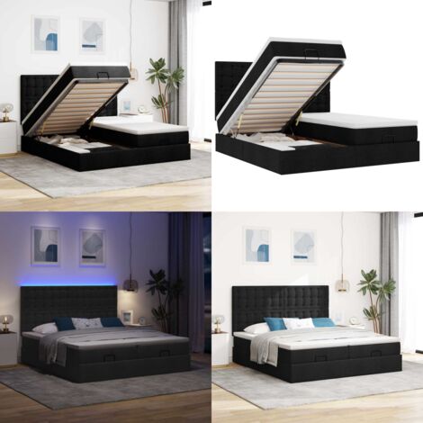 Struttura Letto Pouf con Materassi Nero 180x200 cm in Tessuto - Materasso a molle insacchettate - Letto con stoccaggio