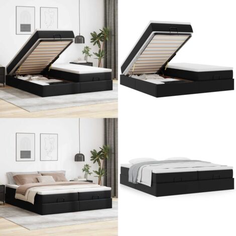 Struttura Letto Pouf con Materassi Nero 180x200 cm Similpelle - Materasso a molle insacchettate - Struttura letto