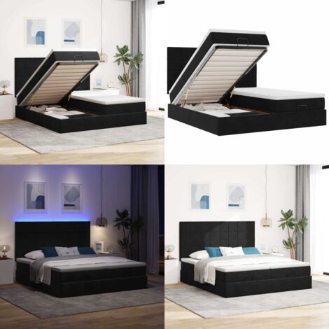 Struttura Letto Pouf con Materassi Nero 200x200 cm Velluto - Materasso a molle insacchettate - Giroletto con testiera