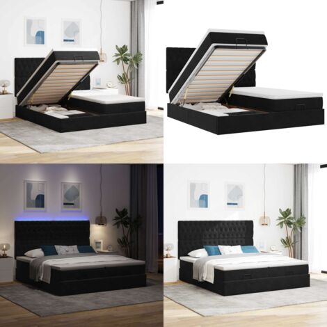Struttura Letto Pouf con Materassi Nero 200x200 cm Velluto - Materasso a molle insacchettate - Giroletto con testiera