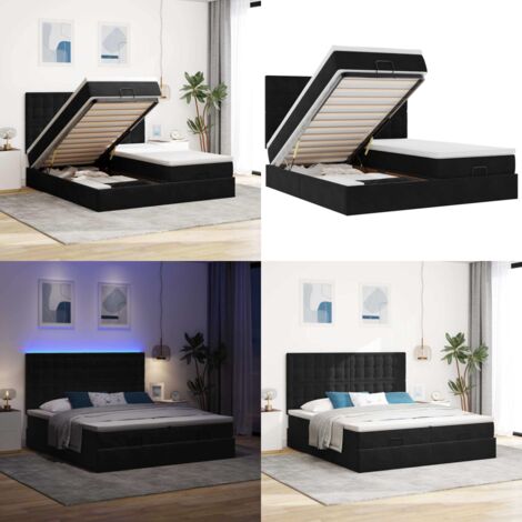 Struttura Letto Pouf con Materassi Nero 200x200 cm Velluto - Materasso a molle insacchettate - Giroletto con testiera