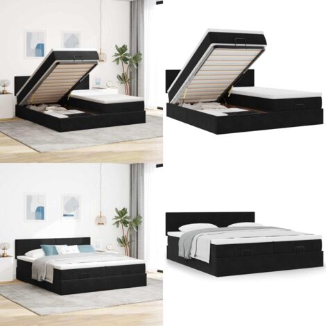 Struttura Letto Pouf con Materassi Nero 200x200 cm Velluto - Materasso a molle insacchettate - Letto con stoccaggio