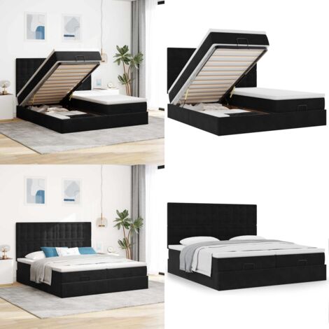 Struttura Letto Pouf con Materassi Nero 200x200 cm Velluto - Materasso a molle insacchettate - Stoccaggio sotto il letto