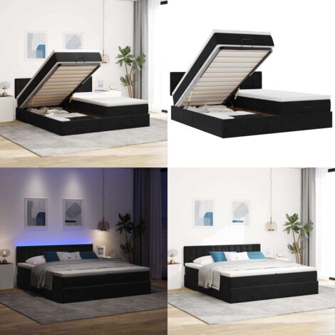 Struttura Letto Pouf con Materassi Nero 200x200 cm Velluto - Materasso a molle insacchettate - Stoccaggio sotto il letto