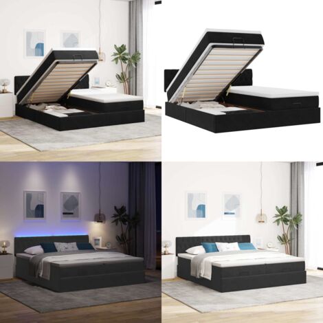 Struttura Letto Pouf con Materassi Nero 200x200 cm Velluto - Materasso a molle insacchettate - Stoccaggio sotto il letto