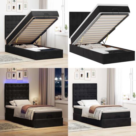 Struttura Letto Pouf con Materassi Nero 90x200 cm in Velluto - Letto con testiera - Materasso a molle insacchettate