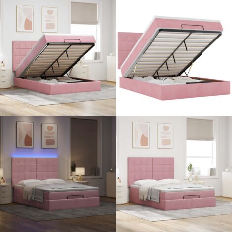 Struttura Letto Pouf con Materassi Rosa 140x200 cm in Velluto - Materasso a molle insacchettate - Coprimaterasso