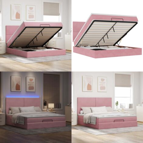 Struttura Letto Pouf con Materassi Rosa 180x200 cm Velluto - Materasso a molle insacchettate - Letto con luci LED