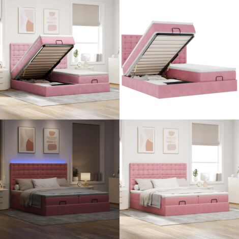 Struttura Letto Pouf con Materassi Rosa 180x200 cm Velluto - Materasso a molle insacchettate - Letto con stoccaggio