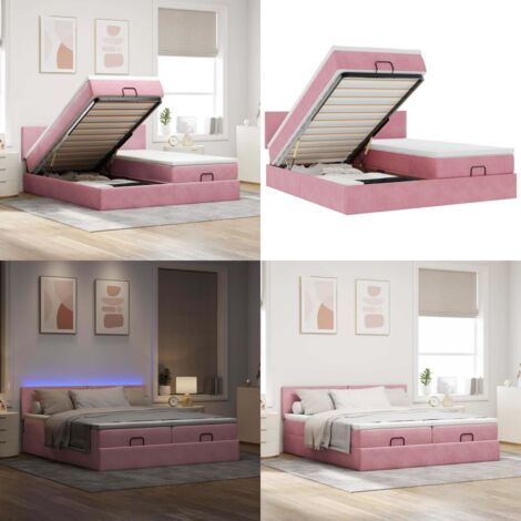 Struttura Letto Pouf con Materassi Rosa 180x200 cm Velluto - Materasso a molle insacchettate - Letto con stoccaggio