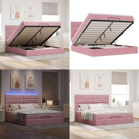 Struttura Letto Pouf con Materassi Rosa 180x200 cm Velluto - Materasso a molle insacchettate - Letto con stoccaggio