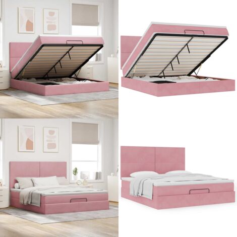Struttura Letto Pouf con Materassi Rosa 180x200 cm Velluto - Materasso a molle insacchettate - Letto con stoccaggio