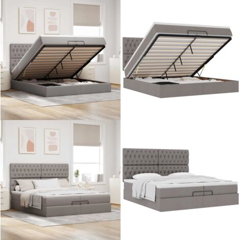Struttura Letto Pouf con Materassi Tortora 200x200 cm Tessuto - Materasso a molle insacchettate - Letto con stoccaggio