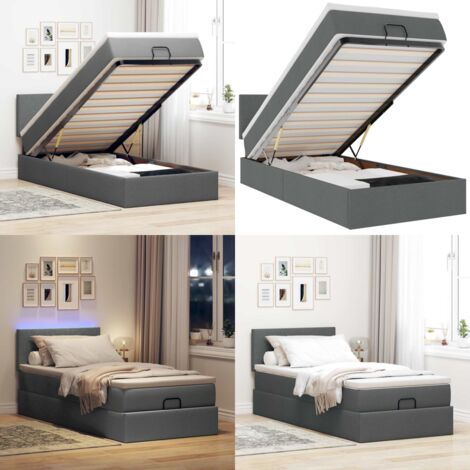 Struttura Letto Pouf con Materasso 100x200 cm in Tessuto - Materasso a molle insacchettate - Stoccaggio sotto il letto