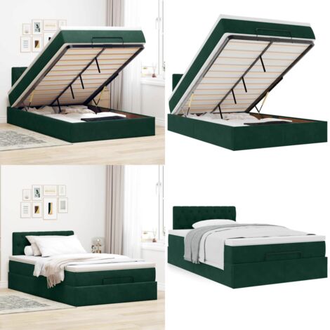 Struttura Letto Pouf con Materasso 120x200 cm Velluto - Materasso a molle insacchettate - Letto con stoccaggio