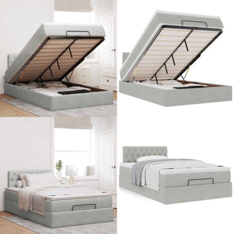 Struttura Letto Pouf con Materasso 120x200 cm Velluto - Materasso a molle insacchettate - Letto con stoccaggio