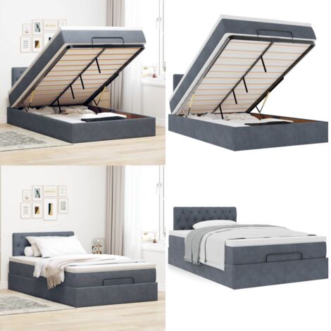 Struttura Letto Pouf con Materasso 120x200 cm Velluto - Materasso a molle insacchettate - Letto con vano portaoggetti