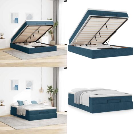 Struttura Letto Pouf con Materasso 140x190 cm in Velluto - Materasso a molle - Letto con stoccaggio