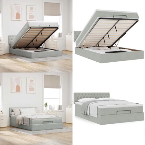 Struttura Letto Pouf con Materasso 140x190 cm Velluto - Materasso a molle - Letto con stoccaggio