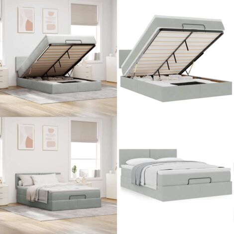 Struttura Letto Pouf con Materasso 140x200 cm in Velluto - Materasso a molle insacchettate - Letto con stoccaggio
