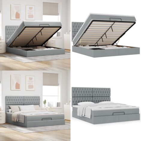 Struttura Letto Pouf con Materasso 160x200 cm in Tessuto - Materasso a molle insacchettate - Letto con stoccaggio