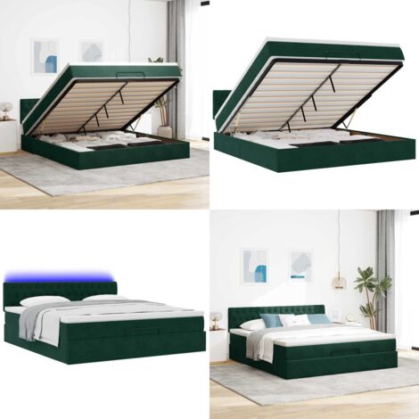Struttura Letto Pouf con Materasso 160x200 cm in Velluto - Materasso a molle insacchettate - Letto con luci LED