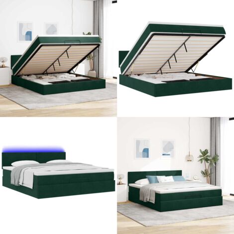 Struttura Letto Pouf con Materasso 160x200 cm in Velluto - Materasso a molle insacchettate - Letto con luci LED