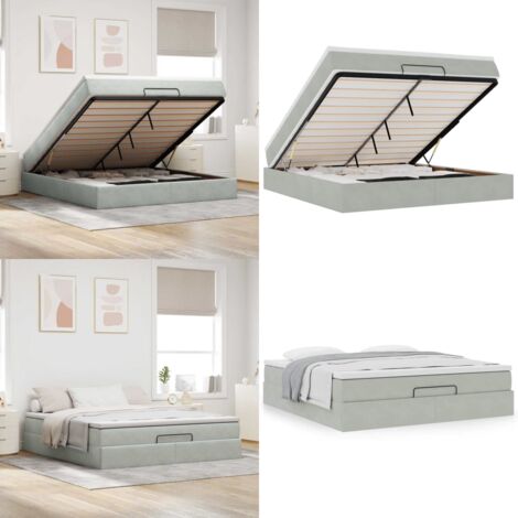 Struttura Letto Pouf con Materasso 160x200 cm in Velluto - Materasso a molle insacchettate - Letto con spazio sotto