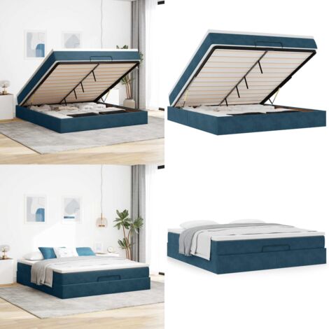Struttura Letto Pouf con Materasso 160x200 cm in Velluto - Materasso a molle insacchettate - Letto con spazio sotto