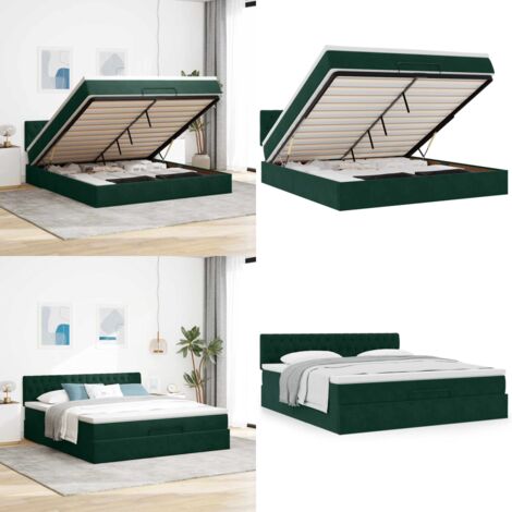 Struttura Letto Pouf con Materasso 160x200 cm in Velluto - Materasso a molle insacchettate - Letto con stoccaggio
