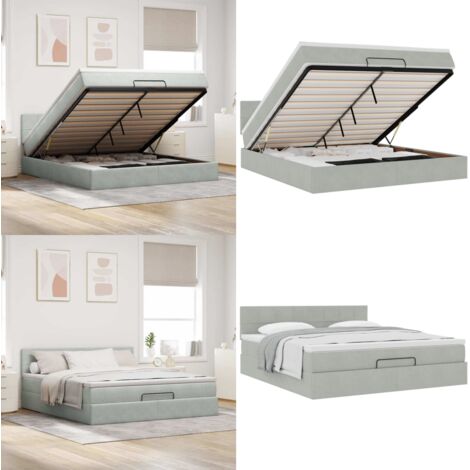 Struttura Letto Pouf con Materasso 160x200 cm in Velluto - Materasso a molle insacchettate - Letto con stoccaggio