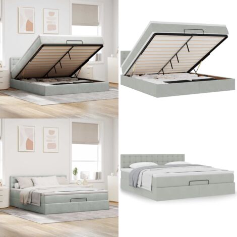 Struttura Letto Pouf con Materasso 160x200 cm in Velluto - Materasso a molle insacchettate - Letto con stoccaggio