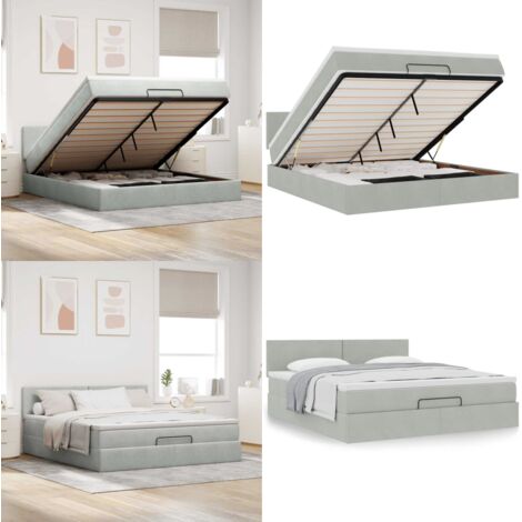 Struttura Letto Pouf con Materasso 160x200 cm in Velluto - Materasso a molle insacchettate - Letto con stoccaggio