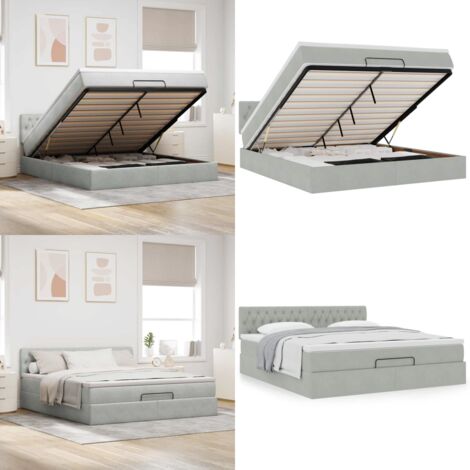 Struttura Letto Pouf con Materasso 160x200 cm in Velluto - Materasso a molle insacchettate - Letto con stoccaggio
