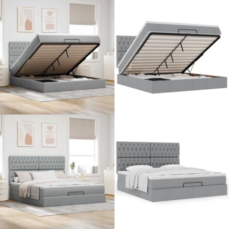 Struttura Letto Pouf con Materasso 180x200 cm in Tessuto - Materasso a molle insacchettate - Letto con stoccaggio