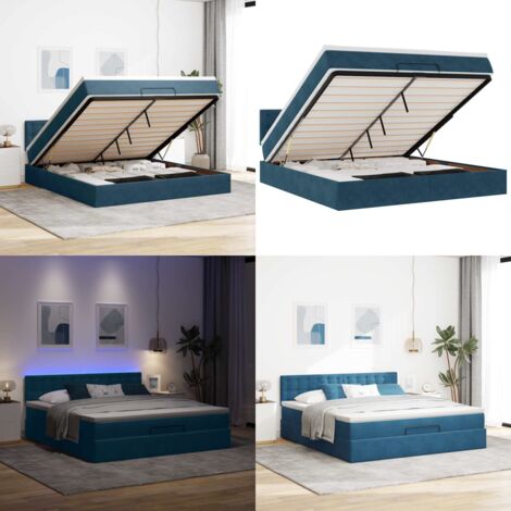 Struttura Letto Pouf con Materasso 180x200 cm in Velluto - Materasso a molle insacchettate - Letto con luci LED