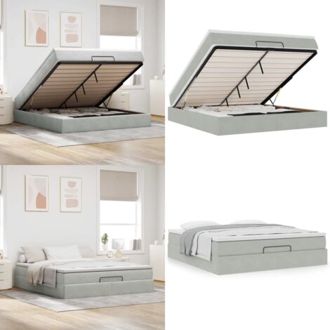 Struttura Letto Pouf con Materasso 180x200 cm in Velluto - Materasso a molle insacchettate - Letto con vano portaoggetti