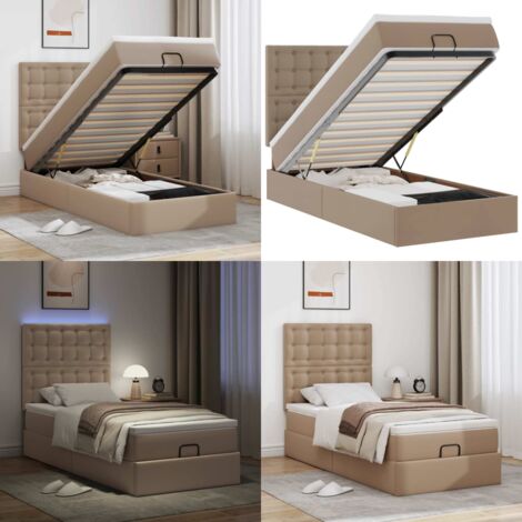 Struttura Letto Pouf con Materasso 90x200 cm Similpelle - Materasso a molle insacchettate - Archiviazione sotto letto
