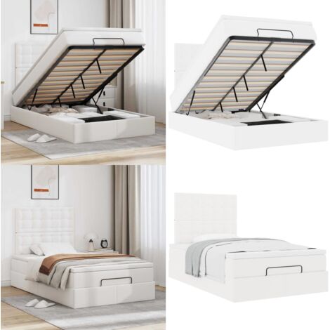 Struttura Letto Pouf con Materasso Bianco 120x200 cm Similpelle - Materasso a molle insacchettate - Letto con testiera