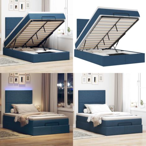 Struttura Letto Pouf con Materasso Blu 120x190 cm in Tessuto - Materasso a molle insacchettate - Letto con luci LED