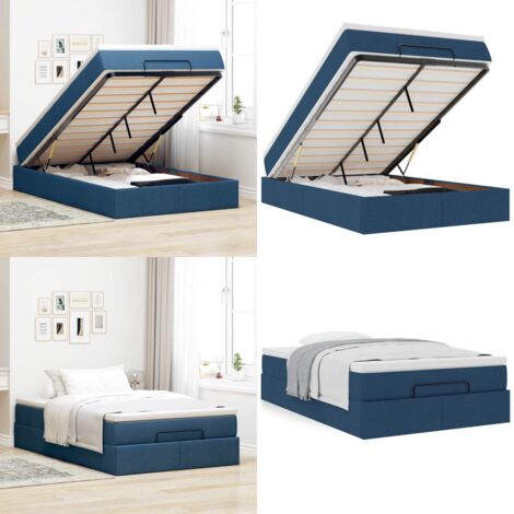 Struttura Letto Pouf con Materasso Blu 120x200 cm in Tessuto - Materasso a molle insacchettate - Letto con spazio di stoccaggio