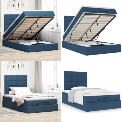 Struttura Letto Pouf con Materasso Blu 120x200 cm in Tessuto - Materasso a molle insacchettate - Letto con stoccaggio