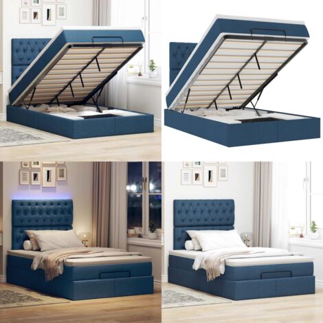 Struttura Letto Pouf con Materasso Blu 120x200 cm in Tessuto - Materasso a molle insacchettate - Letto con stoccaggio